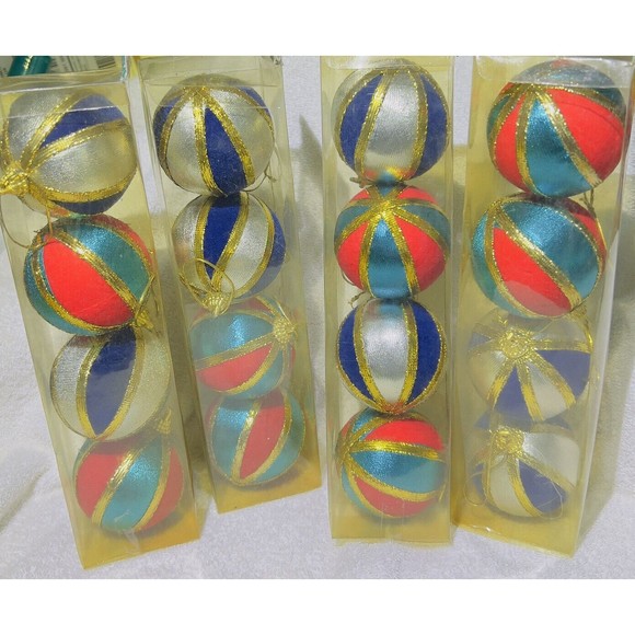 Liberty Bell Christmas Satin Striped Balls Tree Ornaments NOS Lot of 4-4pk (16) - Picture 6 of 9